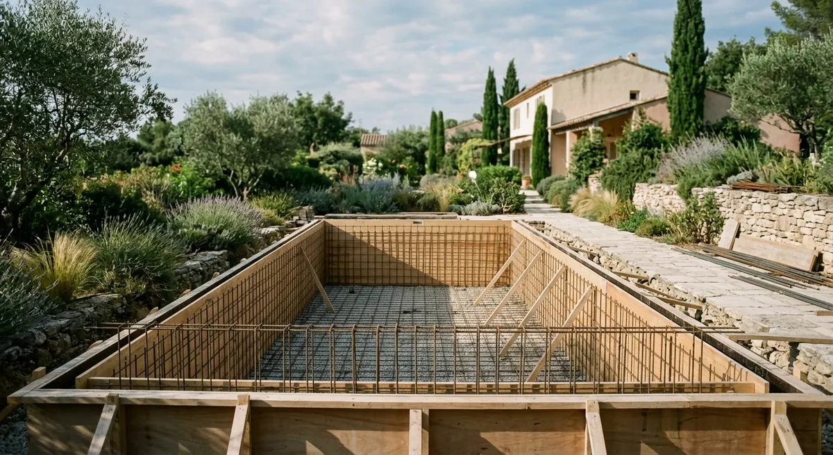 Bassin béton en construction